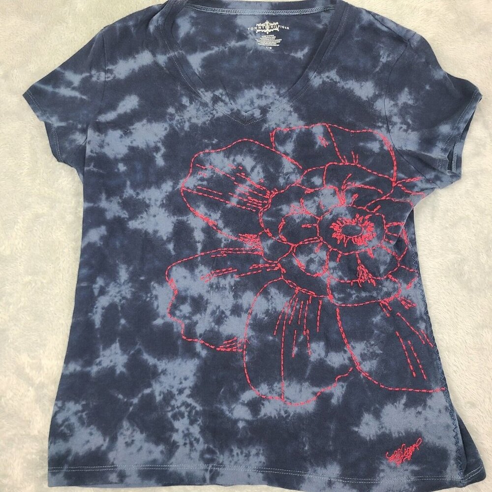 Tommy Hilfiger Women's Size‎ Large Tie Dye Short Sleeve Tee Shirt Blue